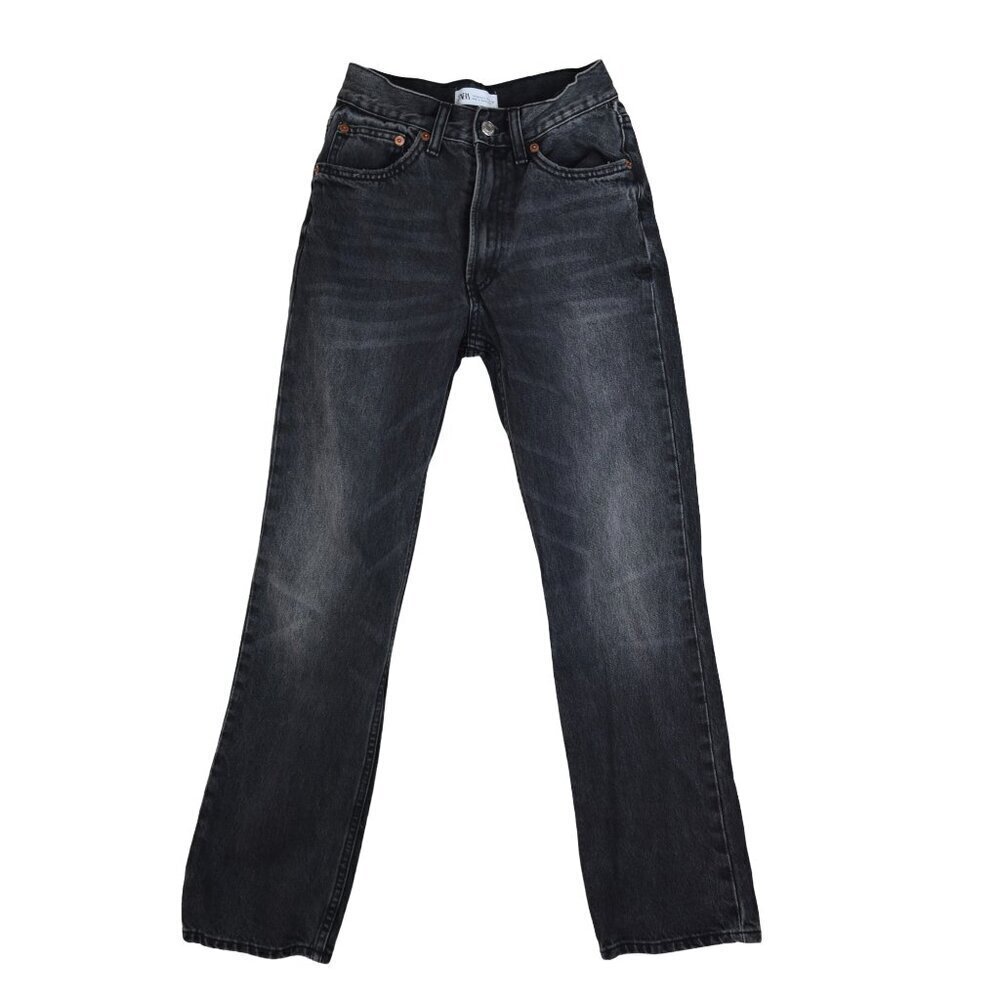 Zara Faded Black Washed Out Cotton Jeans Grunge 90's Look Size 2 Straight